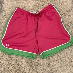 UA Pink & Green basketball shorts